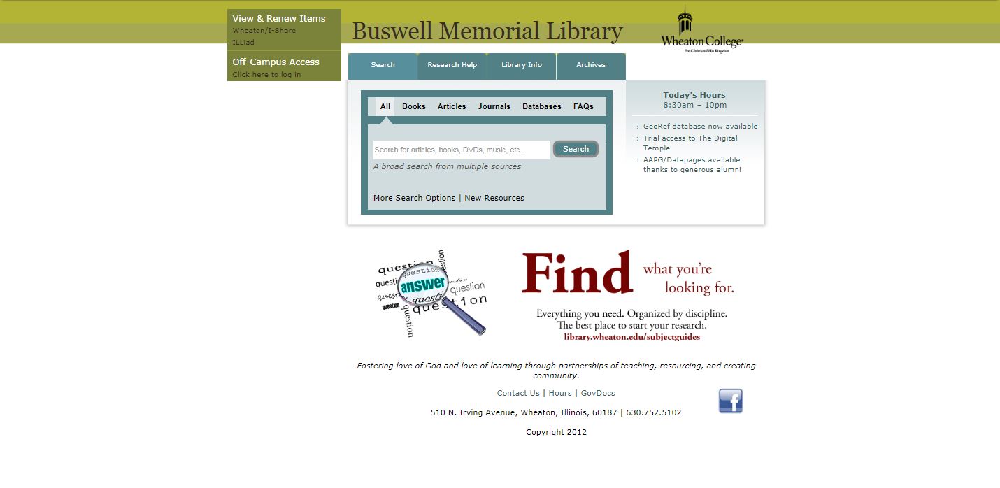 Buswell Memorial Library's Webpage 2014