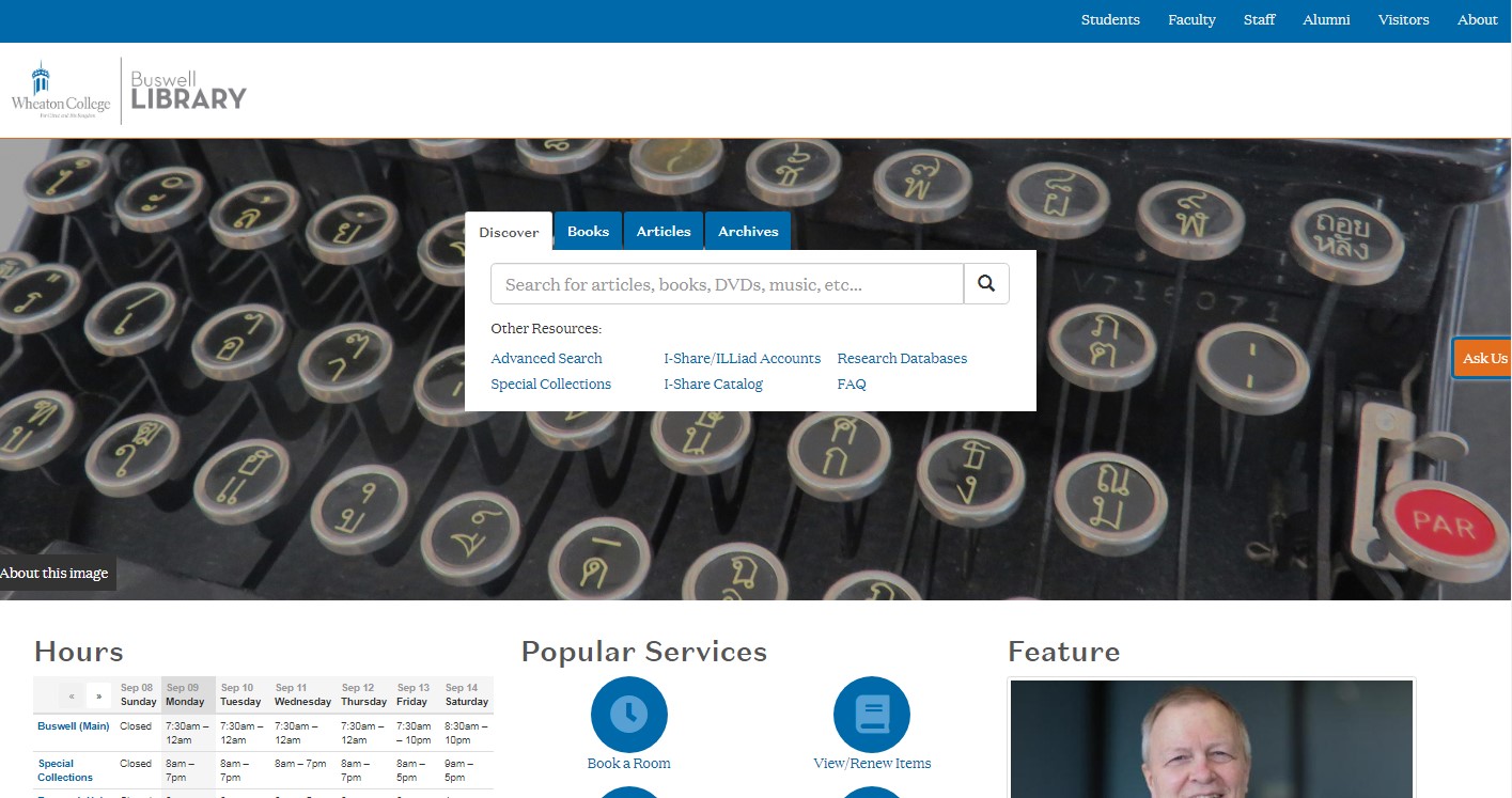 Buswell Memorial Library's Webpage 2019