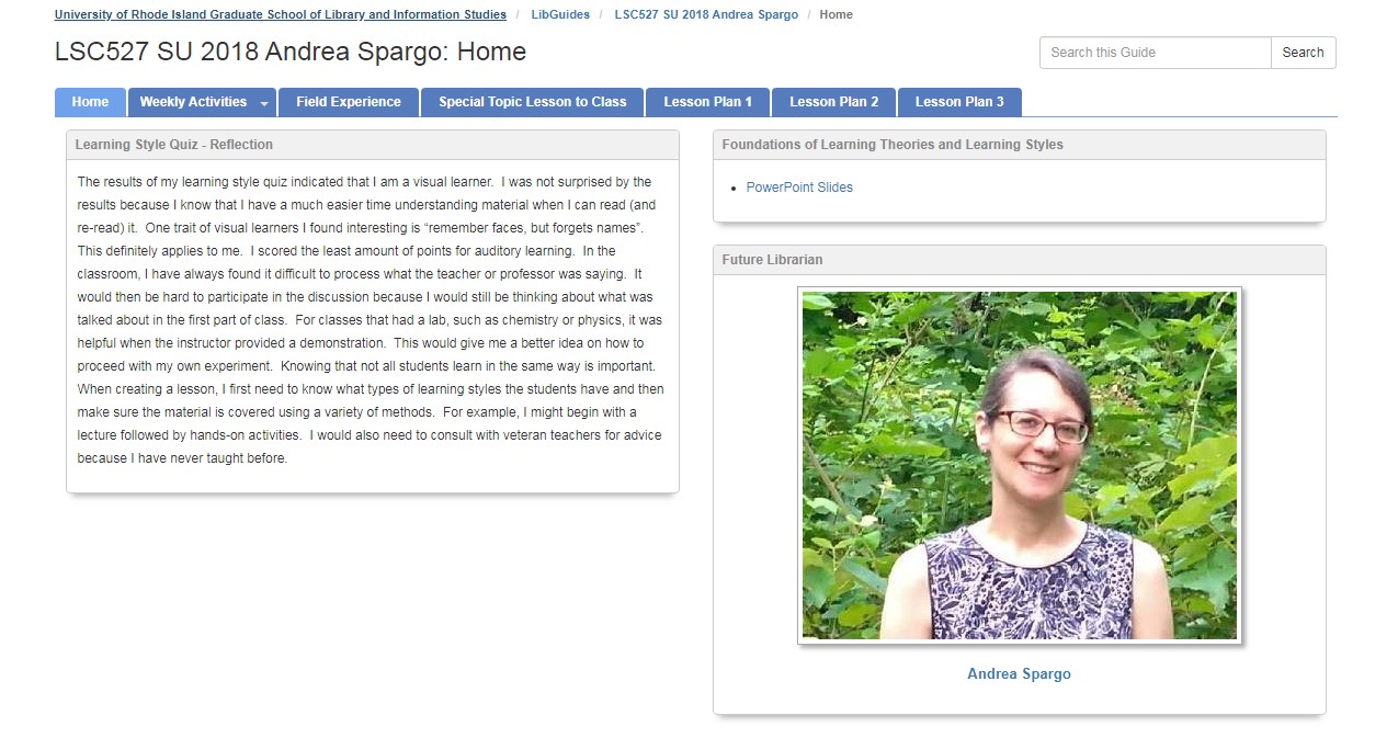 This is an image of a libguide created for LSC527