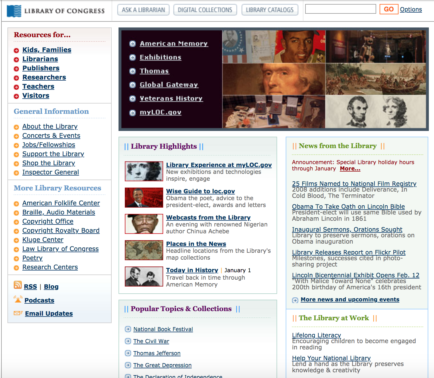 Library of Congress home page in 2009