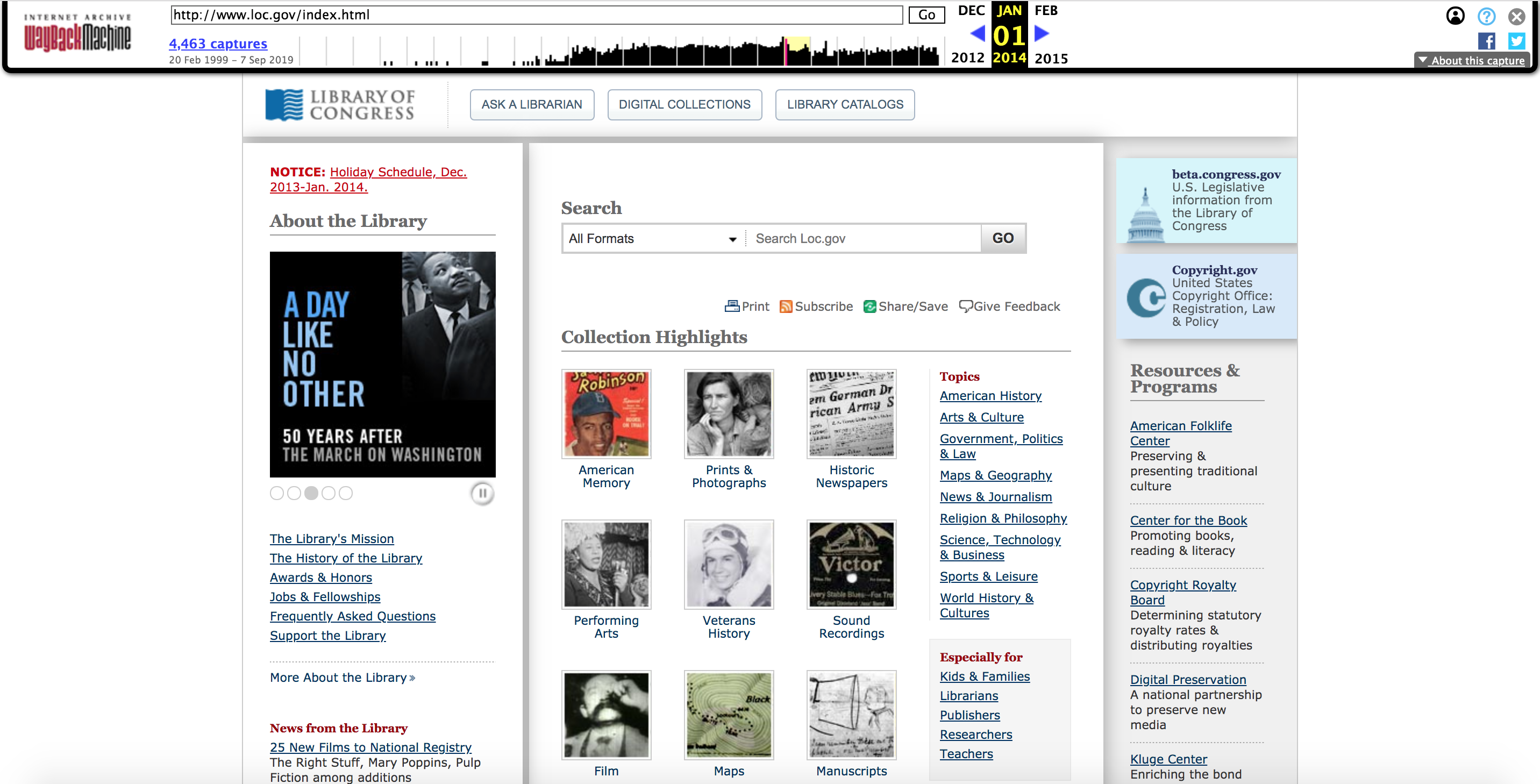 Library of Congress home page in 2014