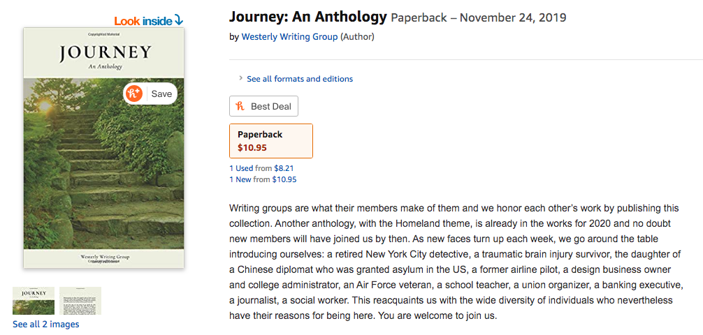 the cover and description for the writing group's collection of work