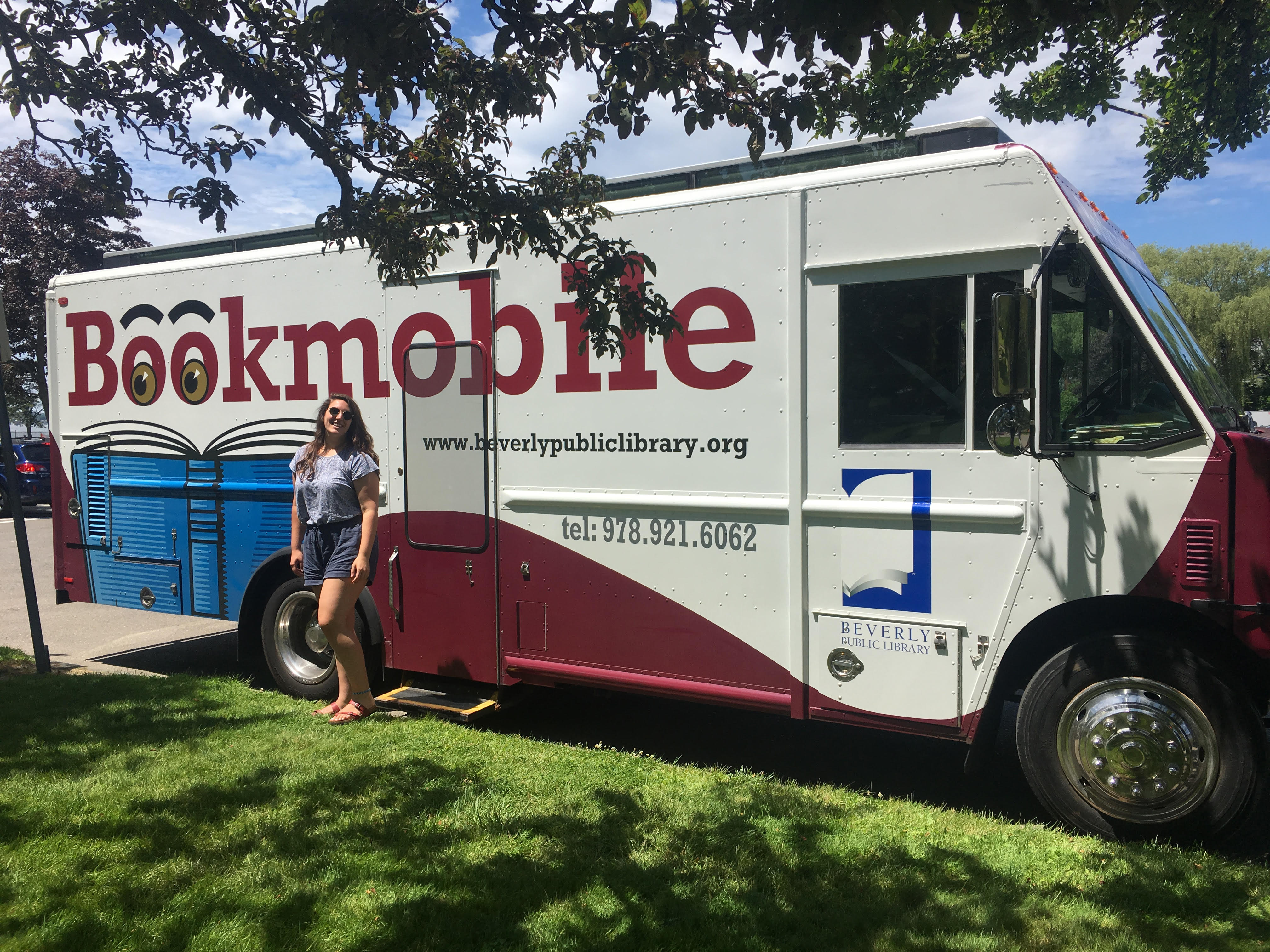 picture of me in front of Beverly Public Library's Bookmobile.