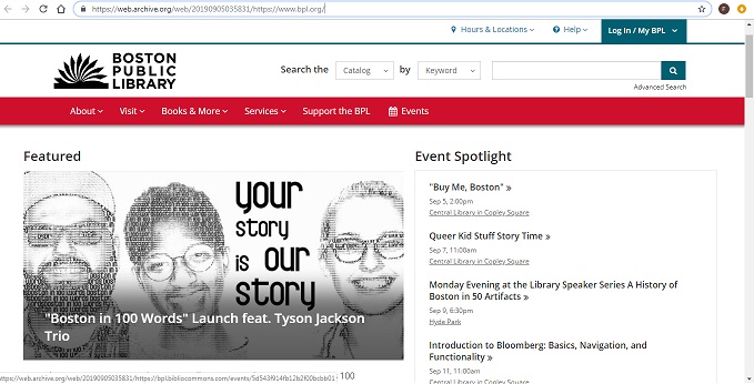 Screen shot of BPL's 2019 website