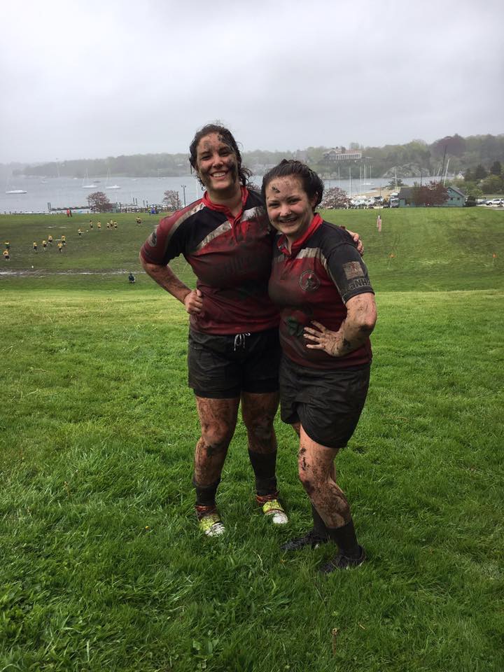 Rugby pic of me and Vanessa covered in mud