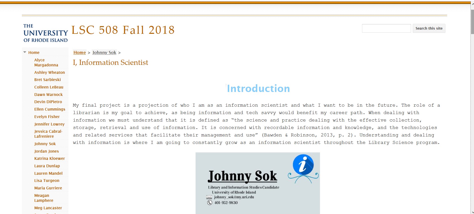 LSC 508 Information Scientist Website