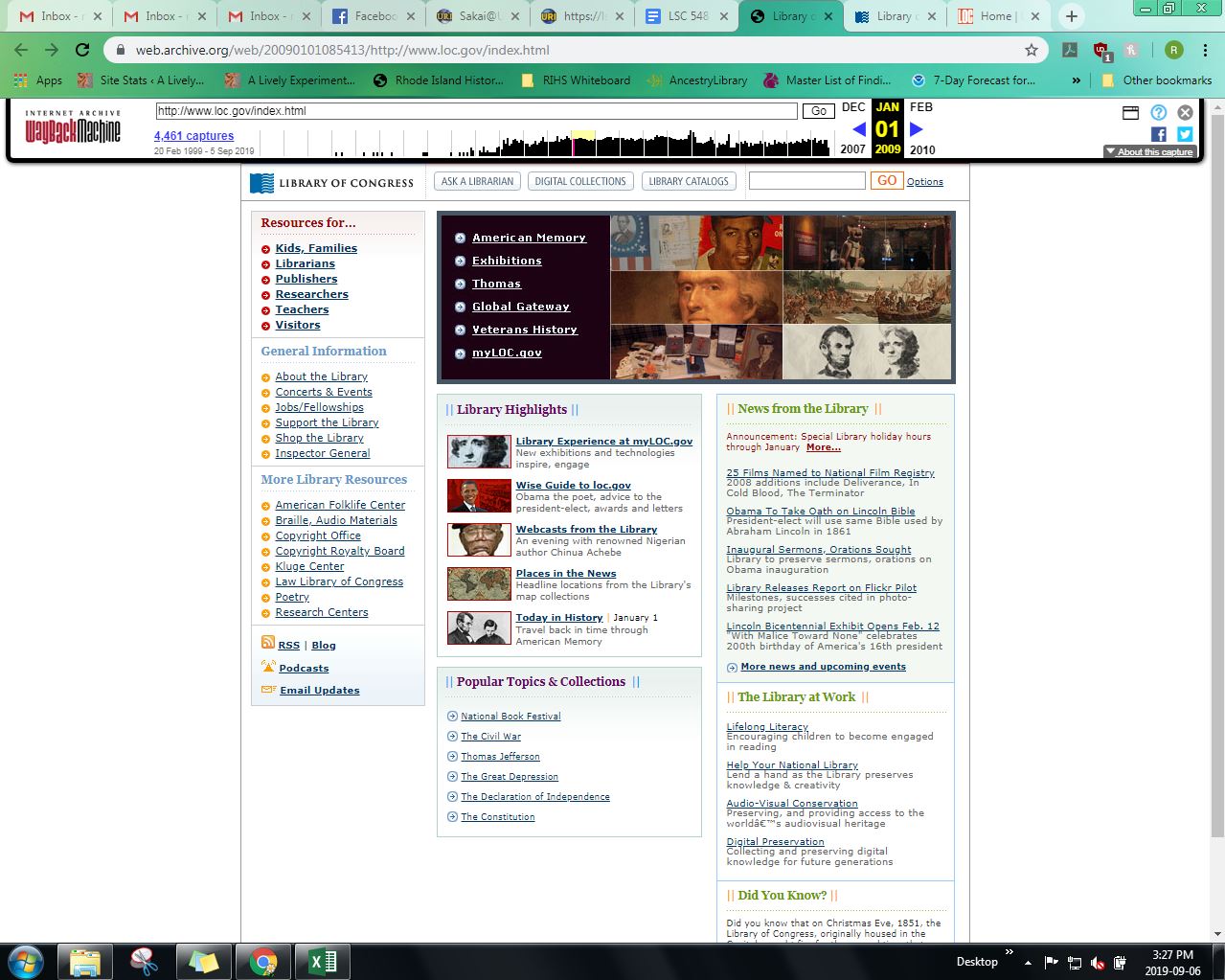 Library Of Congress Website dated January 1, 2009